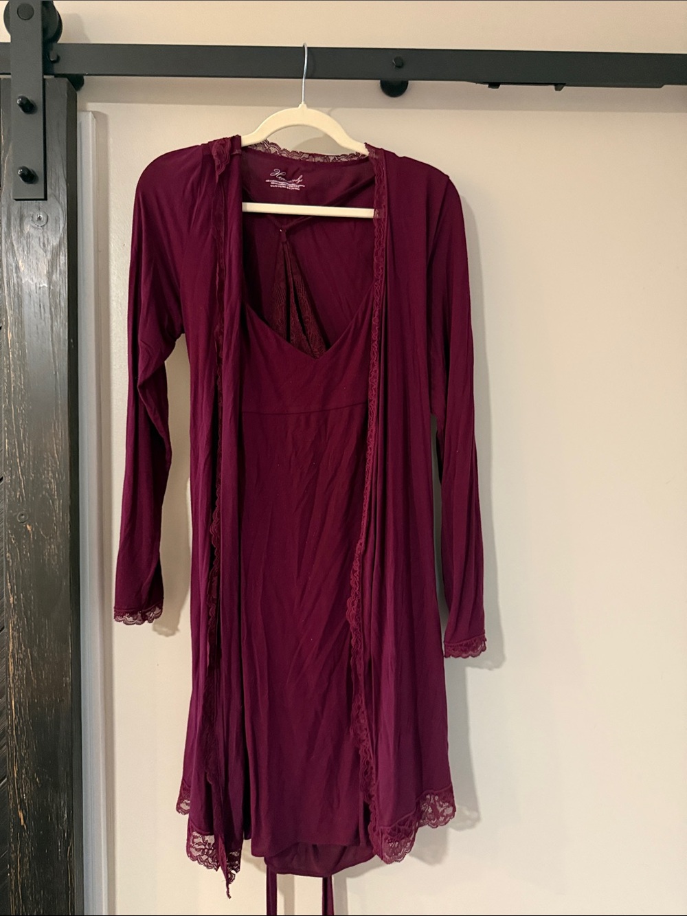 Victoria's Secret Plum Lace-Trim Robe and Chemise Set